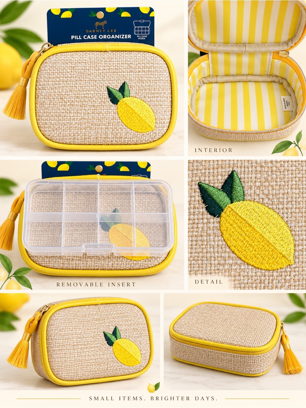 NWT Dabney Lee Yellow Lemon Embroidered Mini Pouch
